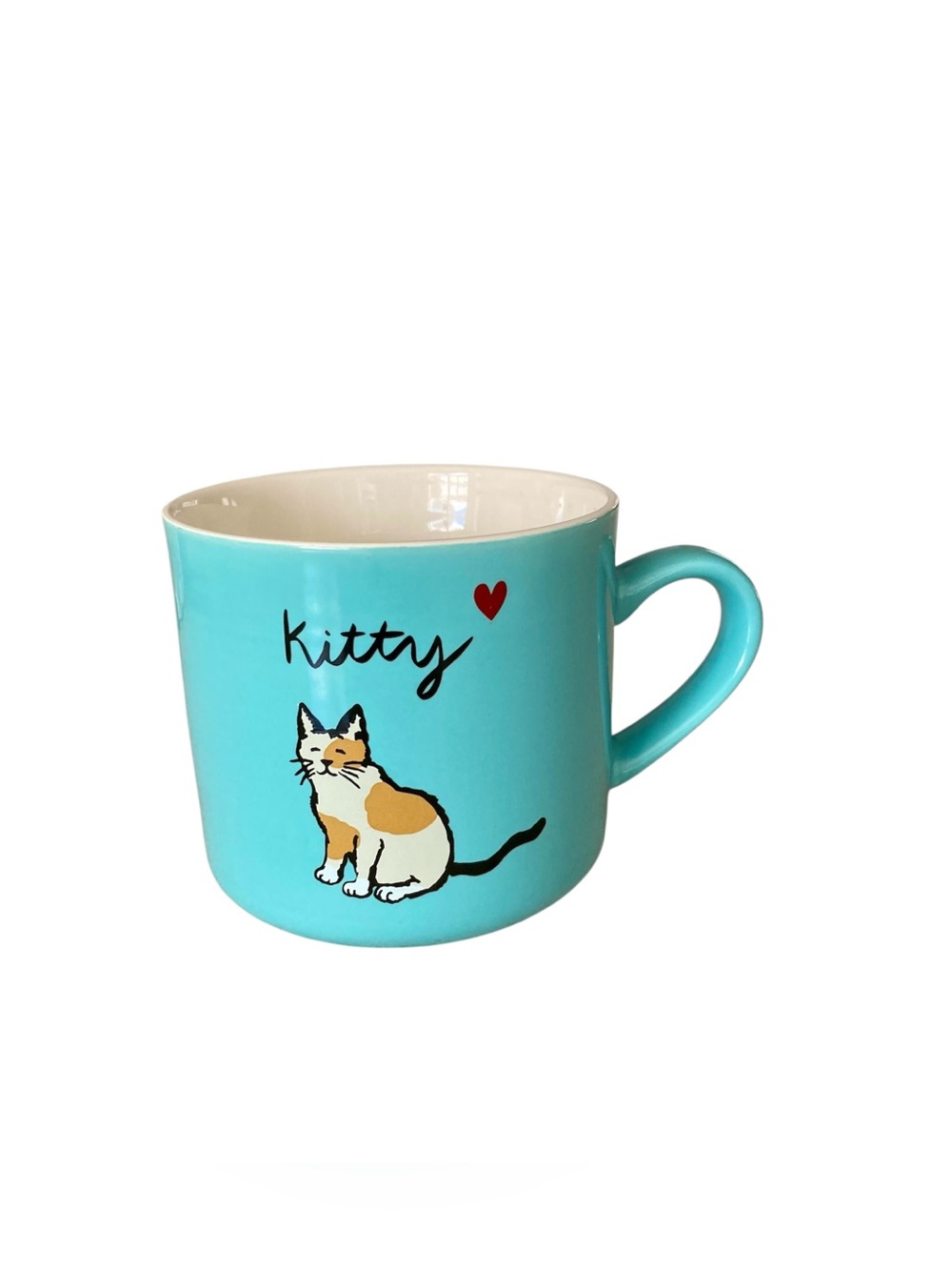 Opalhouse Stoneware Kitty Mug Turquoise Blue with Calico Cat